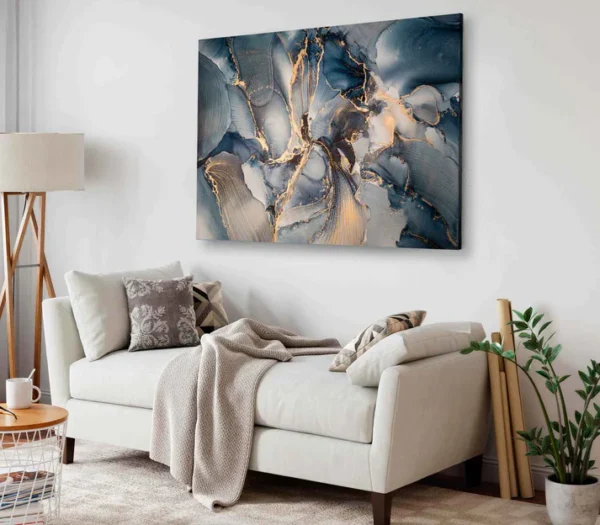 Blue & Gold Abstract Stretch Canvas High Quality Wall Arts - Ready To Hang - Image 3