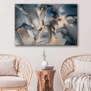 Blue & Gold Abstract Stretch Canvas High Quality Wall Arts - Ready To Hang