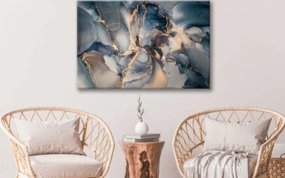 Blue & Gold Abstract Stretch Canvas High Quality Wall Arts – Ready To Hang