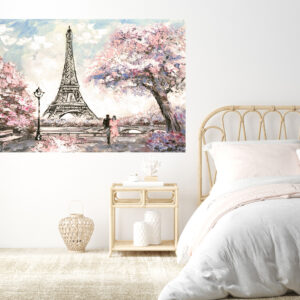 Eiffel Tower Love Couple Painting Stretch Canvas High Quality Wall Arts - Ready To Hang