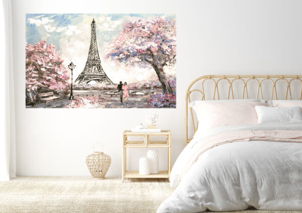 Eiffel Tower Love Couple Painting Stretch Canvas High Quality Wall Arts - Ready To Hang