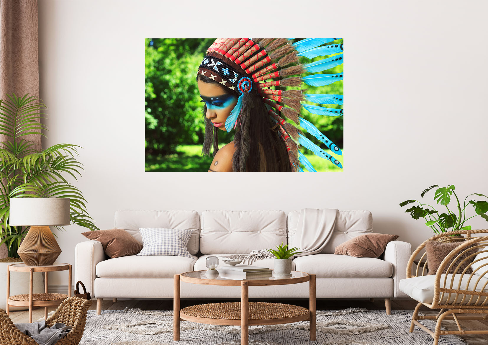 Red Indian Girl Stretch Canvas High Quality Wall Arts - Ready To Hang