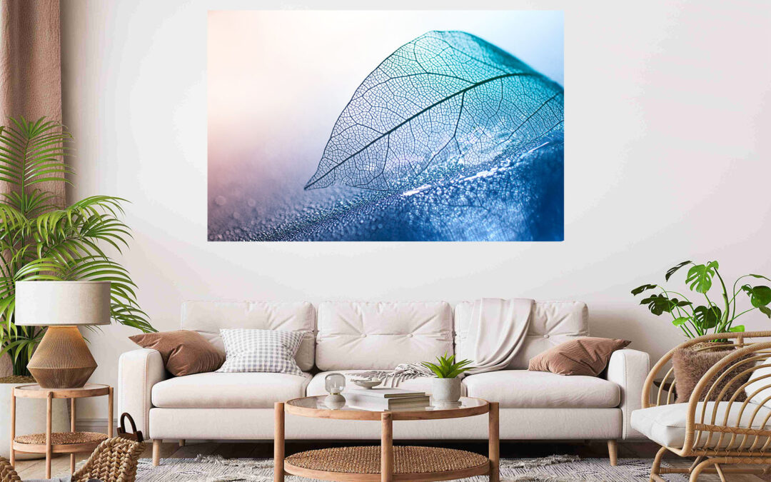 Abstract Blue Leaf  Stretch Canvas High Quality Wall Arts – Ready To Hang