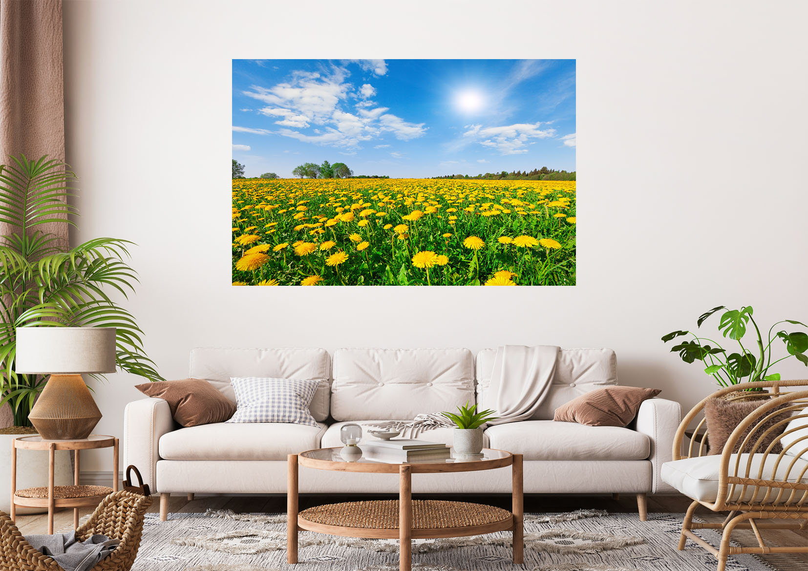 Flower Field Sunrise Stretch Canvas High Quality Wall Arts - Ready To Hang