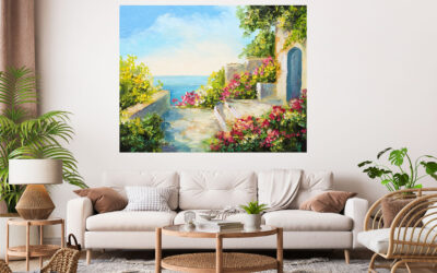 House Flowers Seaside Stretch Canvas High Quality Wall Arts – Ready To Hang