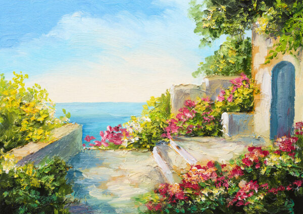 House Flowers Seaside Stretch Canvas High Quality Wall Arts - Ready To Hang - Image 2