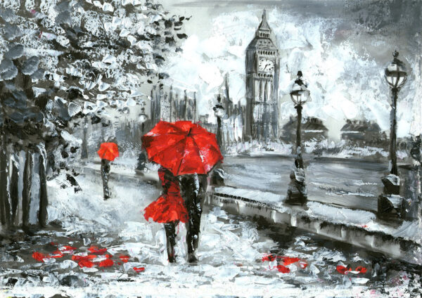 Love Couple Big Ben Clock Stretch Canvas High Quality Wall Arts - Ready To Hang - Image 2