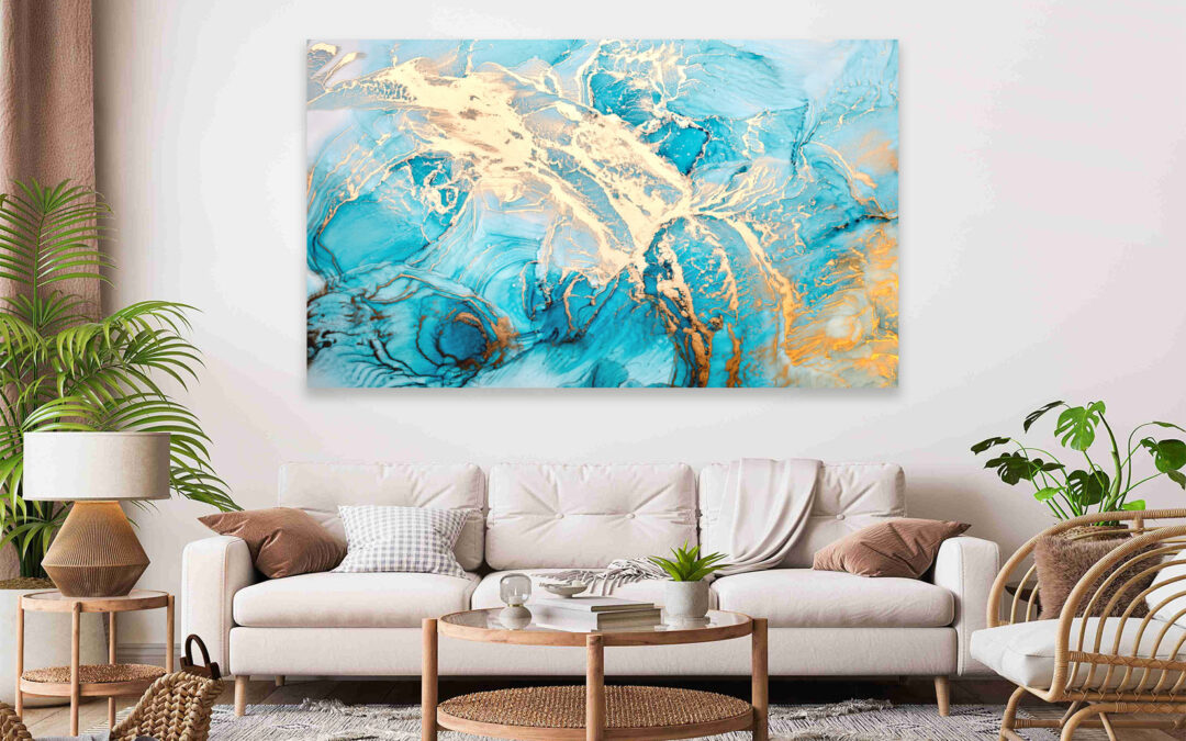 Abstract Blue & Gold Stretch Canvas High Quality Wall Arts – Ready To Hang