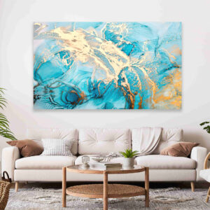 Abstract Blue & Gold Stretch Canvas High Quality Wall Arts - Ready To Hang