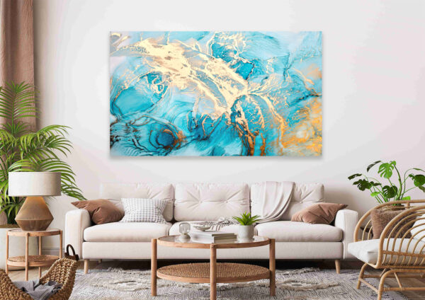 Abstract Blue & Gold Stretch Canvas High Quality Wall Arts - Ready To Hang