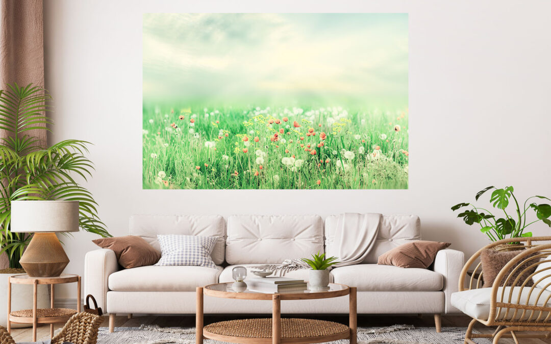 Flower Field Green Stretch Canvas High Quality Wall Arts – Ready To Hang