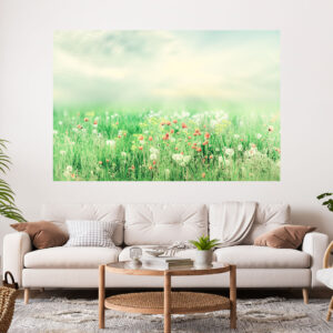 Flower Field Green Stretch Canvas High Quality Wall Arts - Ready To Hang