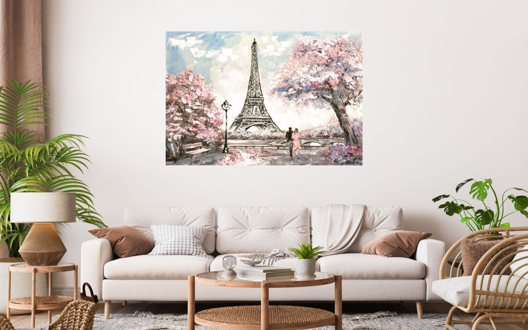 Eiffel Tower Couple Stretch Canvas High Quality Wall Arts – Ready To Hang