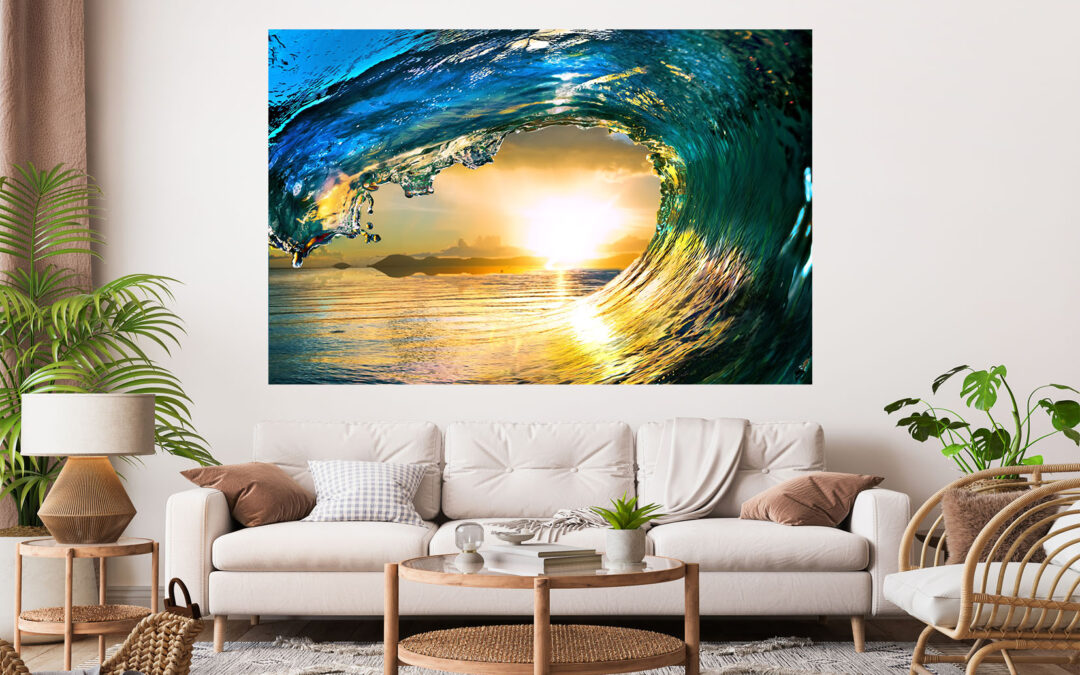 Beautiful Beach Wave Sunset Stretch Canvas High Quality Wall Arts – Ready To Hang