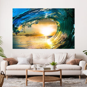 Beautiful Beach Wave Sunset Stretch Canvas High Quality Wall Arts - Ready To Hang