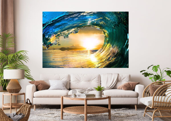 Beautiful Beach Wave Sunset Stretch Canvas High Quality Wall Arts - Ready To Hang