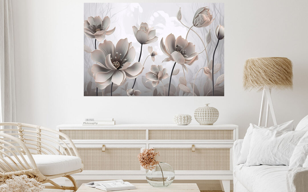 White Flowers Painting Stretch Canvas High Quality Wall Arts – Ready To Hang