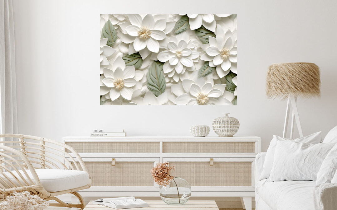 White Flowers Painting Stretch Canvas High Quality Wall Arts – Ready To Hang