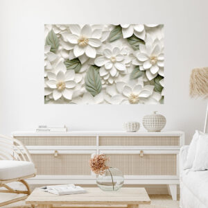 White Flowers Painting Stretch Canvas High Quality Wall Arts - Ready To Hang
