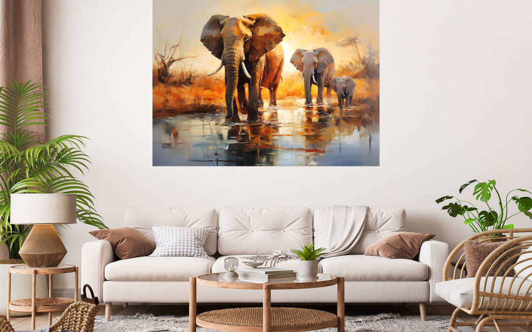 Elephants Sunset Stretch Canvas High Quality Wall Arts – Ready To Hang
