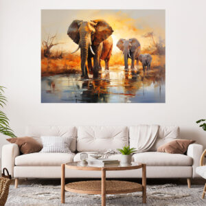 Elephants Sunset Stretch Canvas High Quality Wall Arts - Ready To Hang