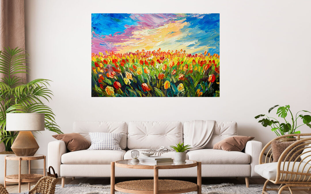 Beautiful Flower Field Painting Stretch Canvas High Quality Wall Arts – Ready To Hang