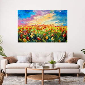Beautiful Flower Field Painting Stretch Canvas High Quality Wall Arts - Ready To Hang