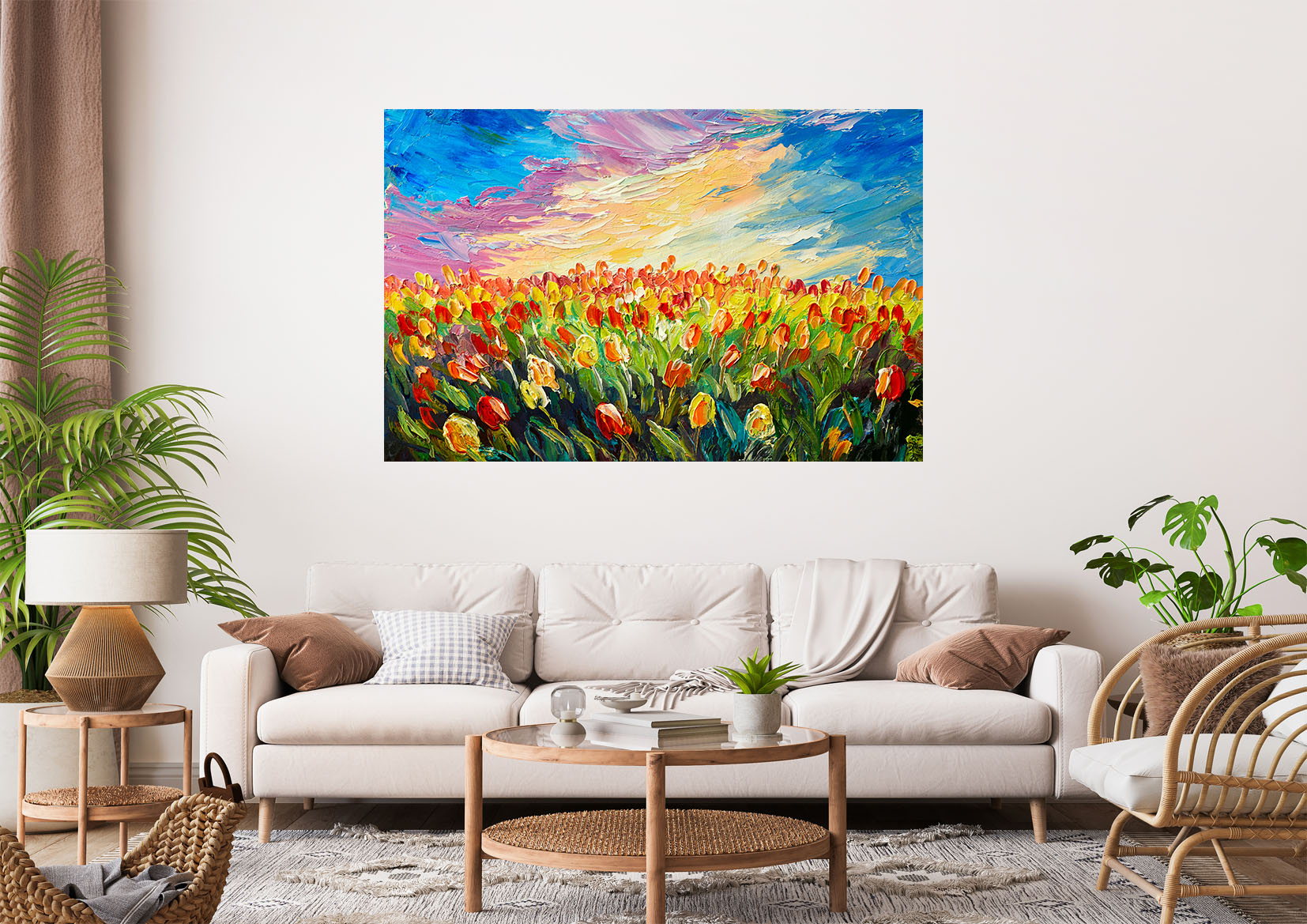 Beautiful Flower Field Painting Stretch Canvas High Quality Wall Arts - Ready To Hang