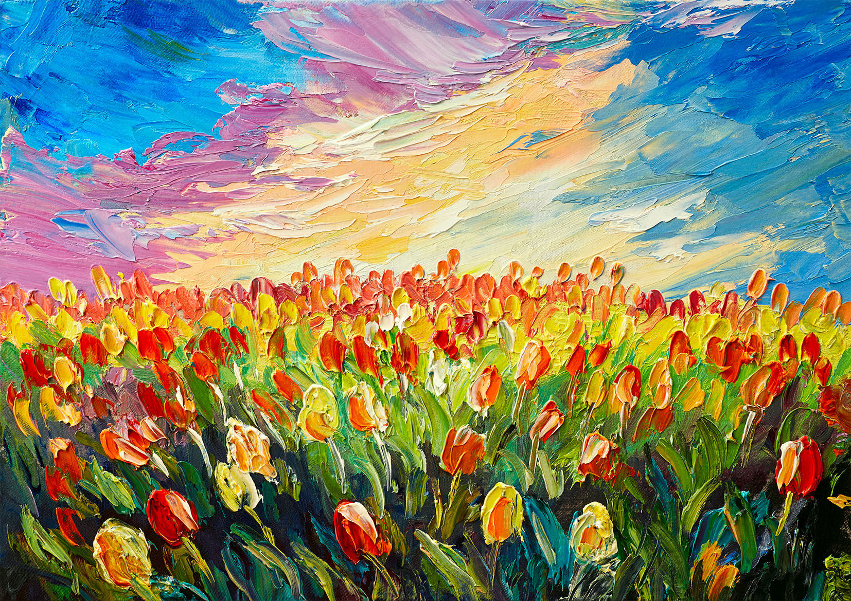 Beautiful Flower Field Painting Stretch Canvas High Quality Wall Arts - Ready To Hang - Image 2