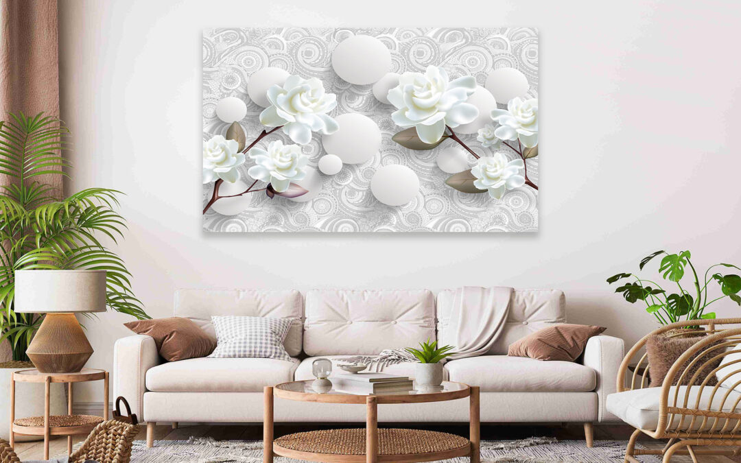 White Flowers Painting Stretch Canvas High Quality Wall Arts – Ready To Hang