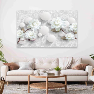 White Flowers Painting Stretch Canvas High Quality Wall Arts - Ready To Hang