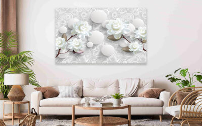 White Flowers Painting Stretch Canvas High Quality Wall Arts – Ready To Hang