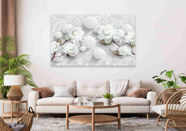 White Flowers Painting Stretch Canvas High Quality Wall Arts - Ready To Hang