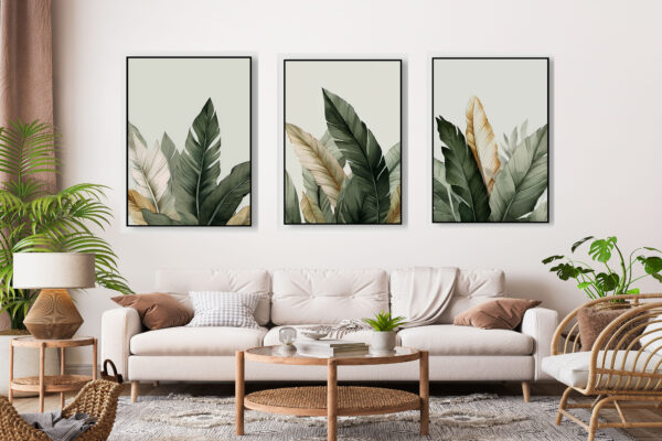 green Leaves Painting Stretch Canvas High Quality Wall Arts - Ready To Hang