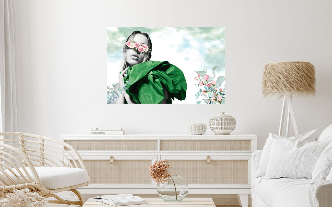 Lady with Green Stretch Canvas High Quality Wall Arts – Ready To Hang