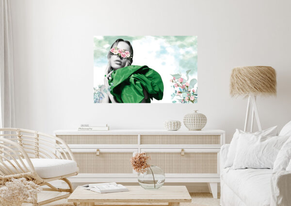 Lady with Green Stretch Canvas High Quality Wall Arts - Ready To Hang