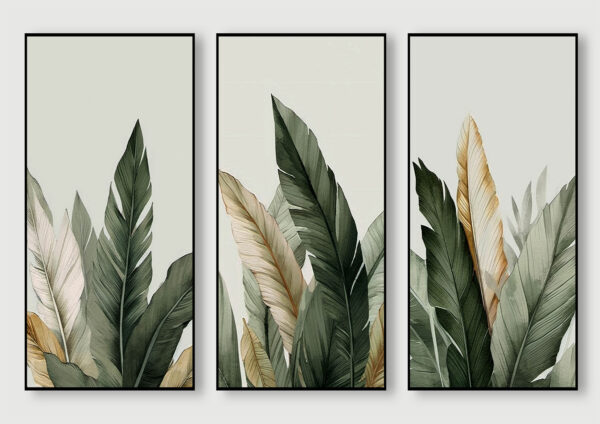 green Leaves Painting Stretch Canvas High Quality Wall Arts - Ready To Hang - Image 2