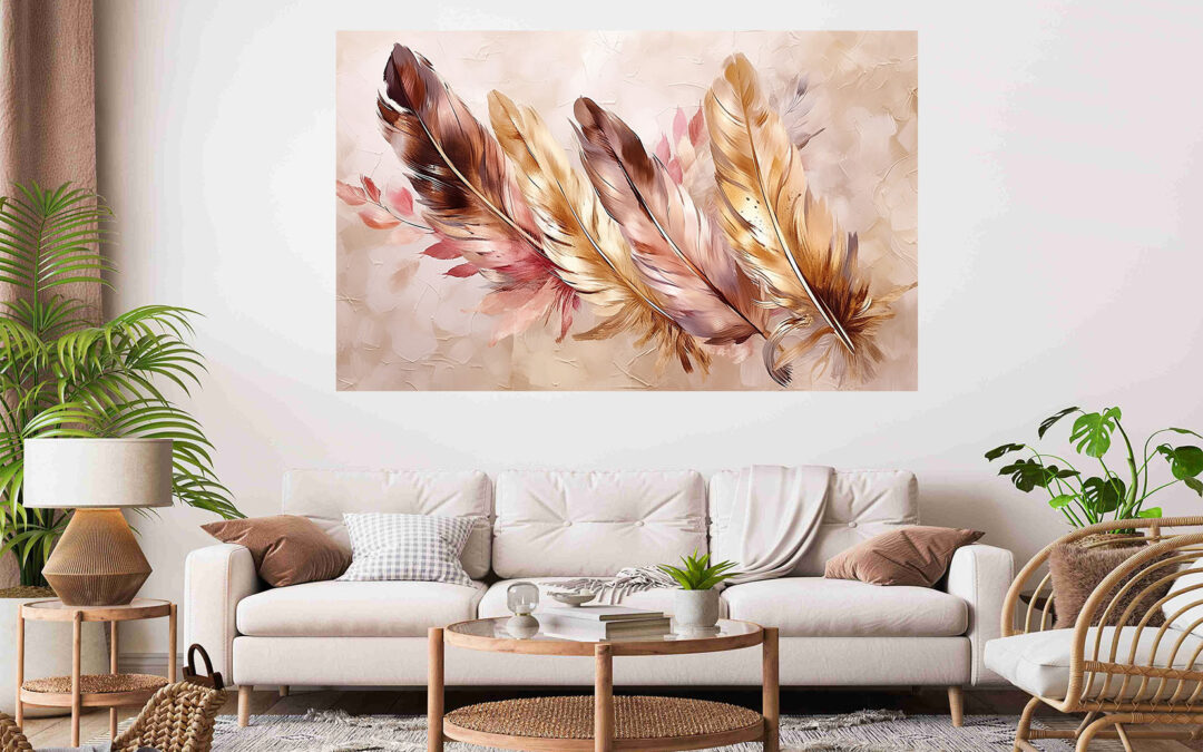 Feather Design Abstract Painting Stretch Canvas High Quality Wall Arts – Ready To Hang