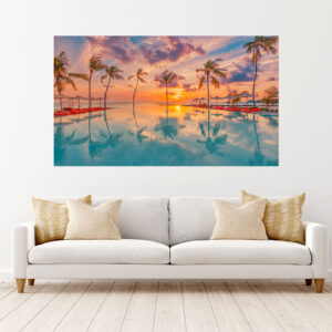 Beach Sunset Coconut Trees Art Stretch Canvas High Quality Wall Arts - Ready To Hang