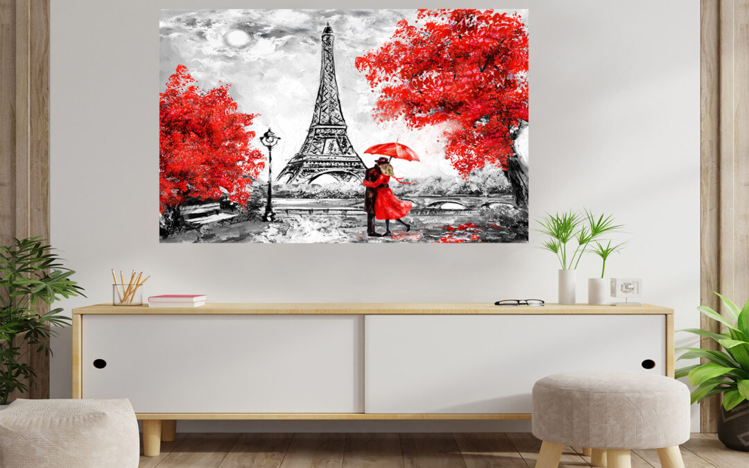 Eiffel tower Couple Red Love Stretch Canvas High Quality Wall Arts – Ready To Hang