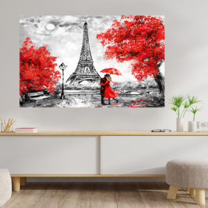 Eiffel tower Couple Red Love Stretch Canvas High Quality Wall Arts - Ready To Hang