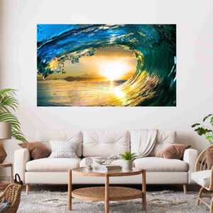 Sea Wave Sunset Stretch Canvas High Quality Wall Arts - Ready To Hang