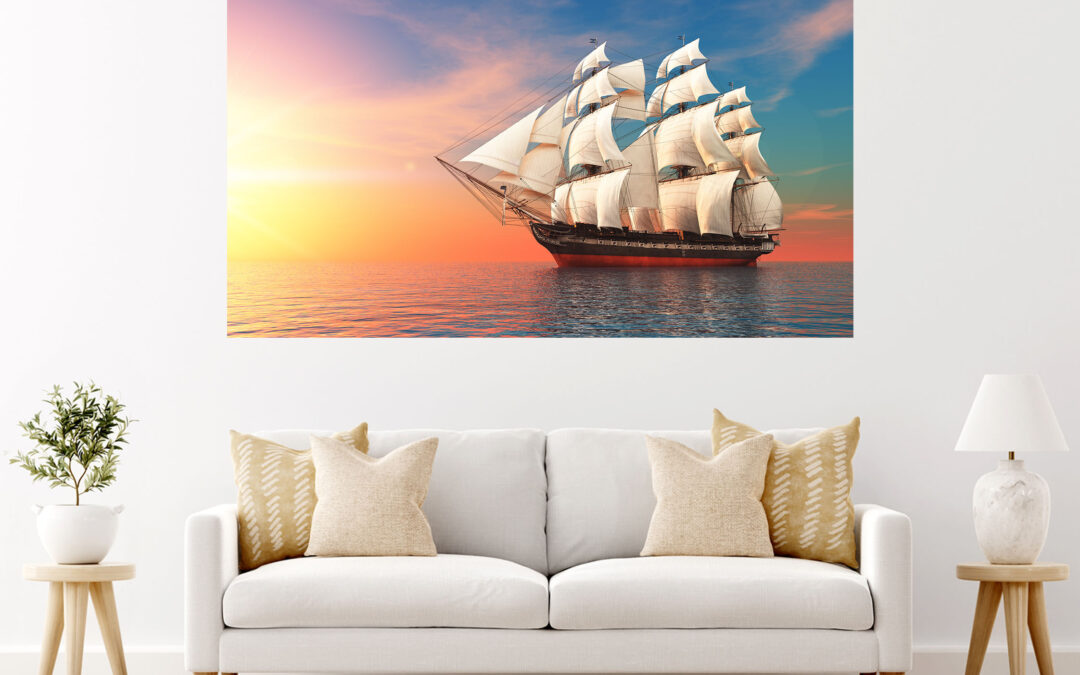 Sea Boat Painting Stretch Canvas High Quality Wall Arts – Ready To Hang