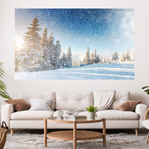 Snow Sunrise Pine Trees Stretch Canvas High Quality Wall Arts - Ready To Hang