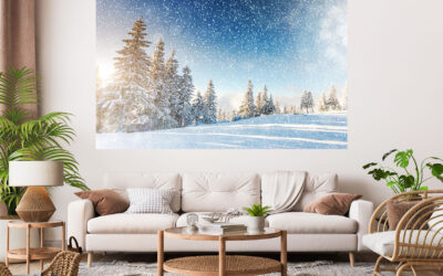 Snow Sunrise Pine Trees Stretch Canvas High Quality Wall Arts – Ready To Hang
