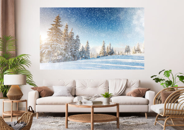 Snow Sunrise Pine Trees Stretch Canvas High Quality Wall Arts - Ready To Hang