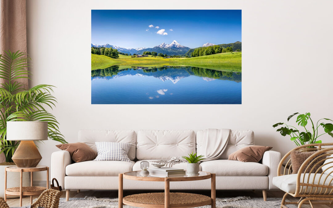 Landscape River Mountains Blue Sky Stretch Canvas High Quality Wall Arts – Ready To Hang