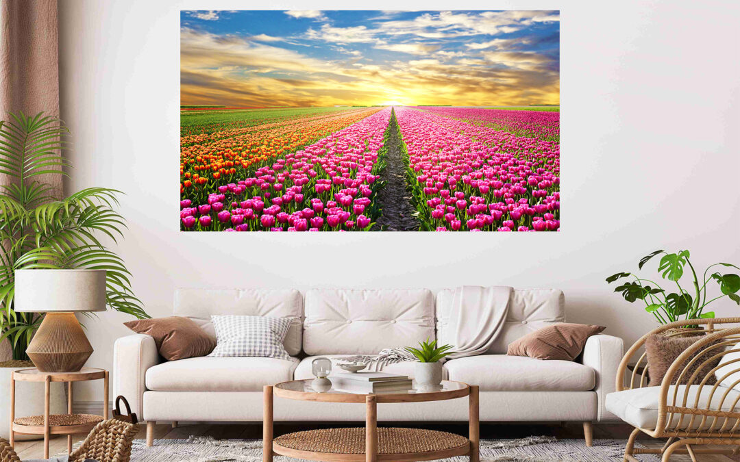 Tulips Field Scenery Sunrise Stretch Canvas High Quality Wall Arts – Ready To Hang