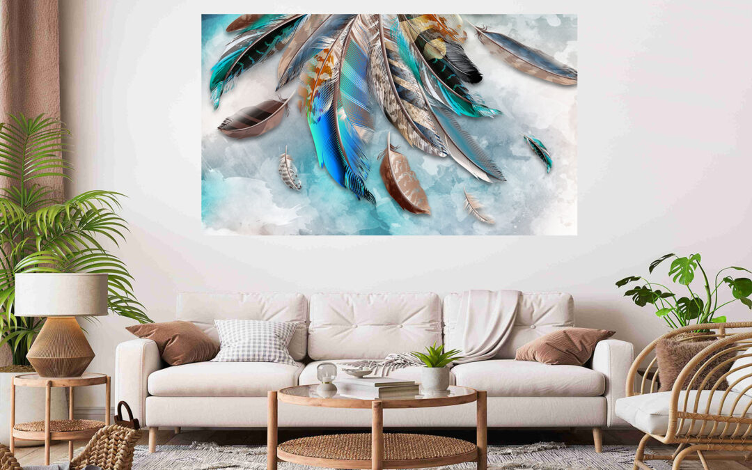 Colorful Feather Design Abstract Stretch Canvas High Quality Wall Arts – Ready To Hang