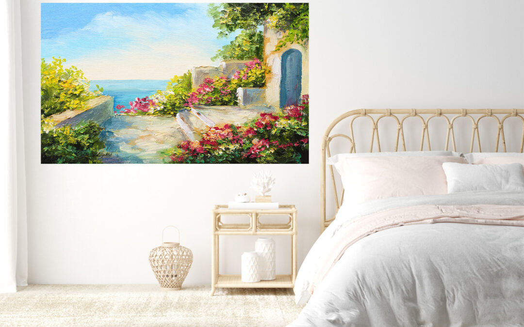 Oil Painting House Flowers Sea Stretch Canvas High Quality Wall Arts – Ready To Hang